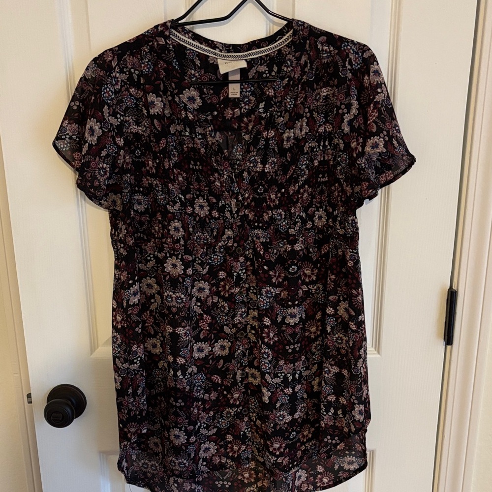 Knox Rose Black and Pink Floral Blouse